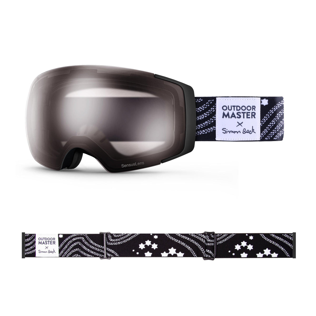 OutdoorMaster x Simon Beck Ski Goggles Pro Series - Snowshoeing Art Limited Edition OutdoorMaster SensusLens VLT40-80% Photochromatic Clear to Pink Star Road-Black