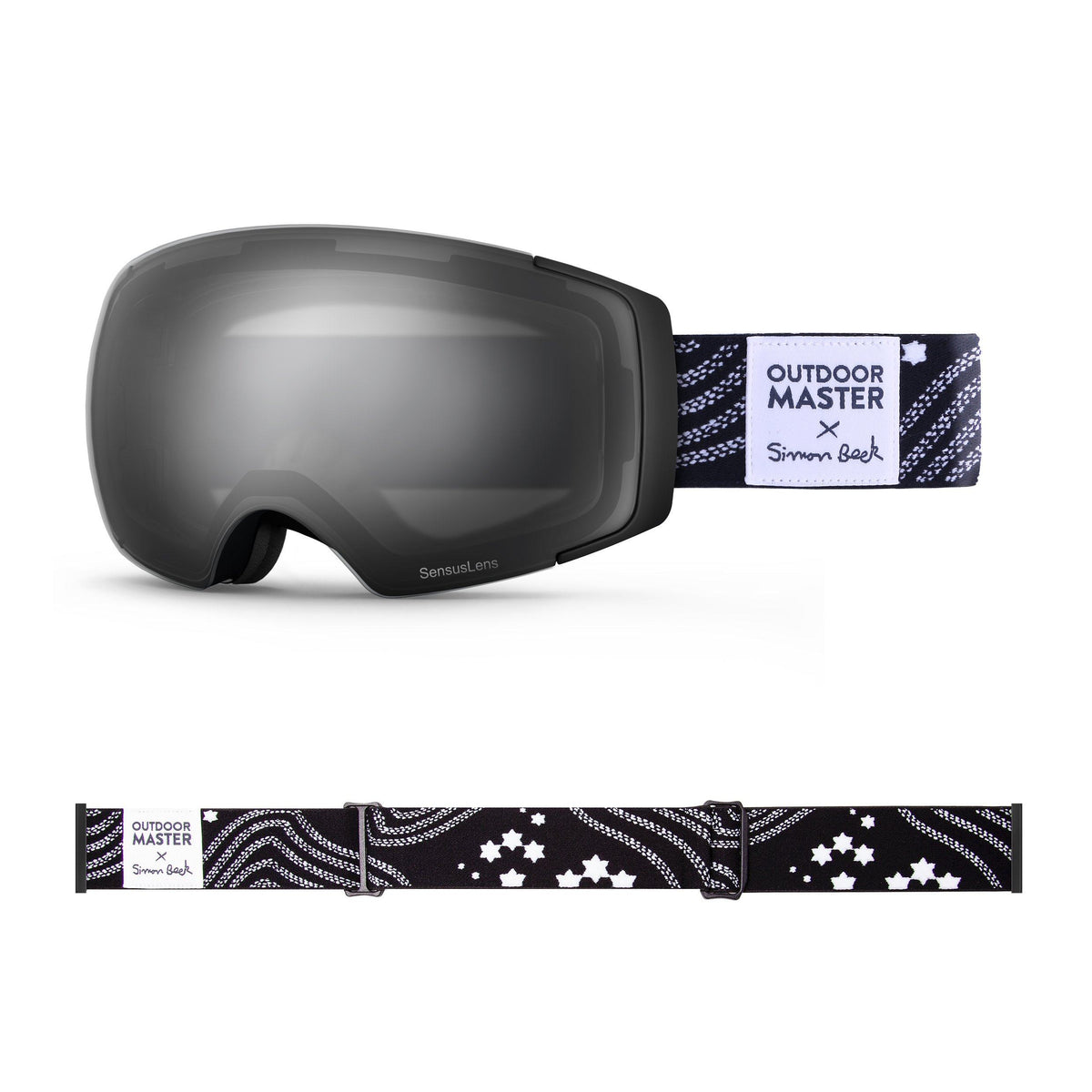 OutdoorMaster x Simon Beck Ski Goggles Pro Series - Snowshoeing Art Limited Edition OutdoorMaster GreenLens VLT 10% TAC Grey With REVO Silver Polarized Star Road-Black