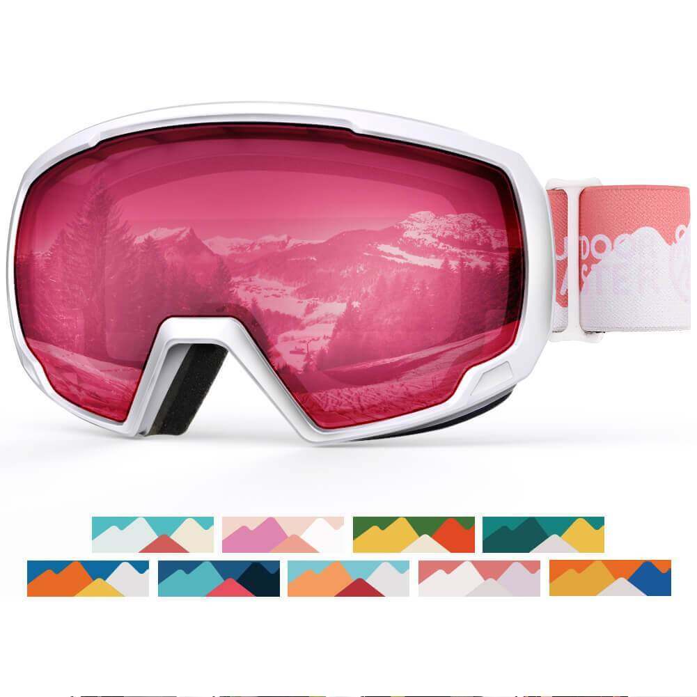 KIDS SKI GOGGLES PRO - 100% UV Protection Spherical Lens - Helmet Compatible - OTG OutdoorMaster VLT 44% Pink Lens