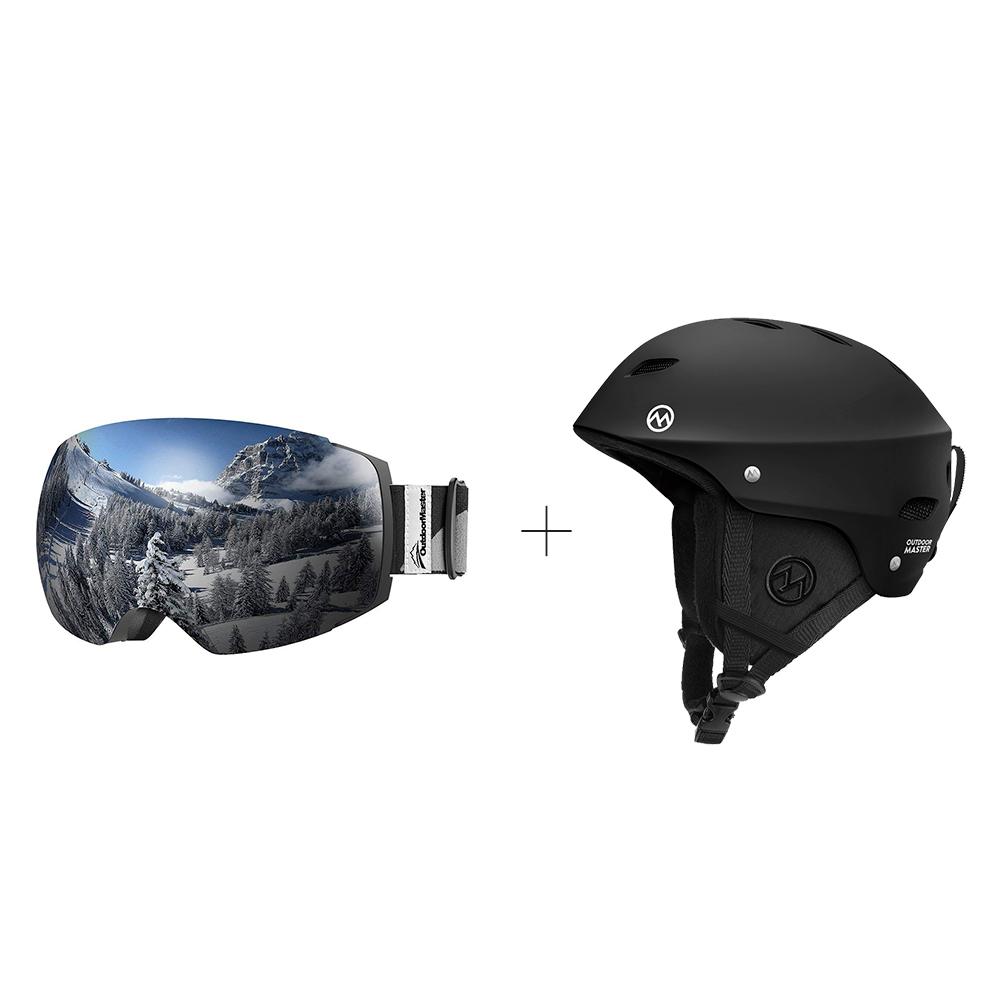 XMAS Bundle Sales - Ski Goggles PRO + Kelvin Ski Helmet - 2 in 1 Package OutdoorMaster Black S 19-20.5 inches Black-Grey Frame VLT 10% Grey Lens
