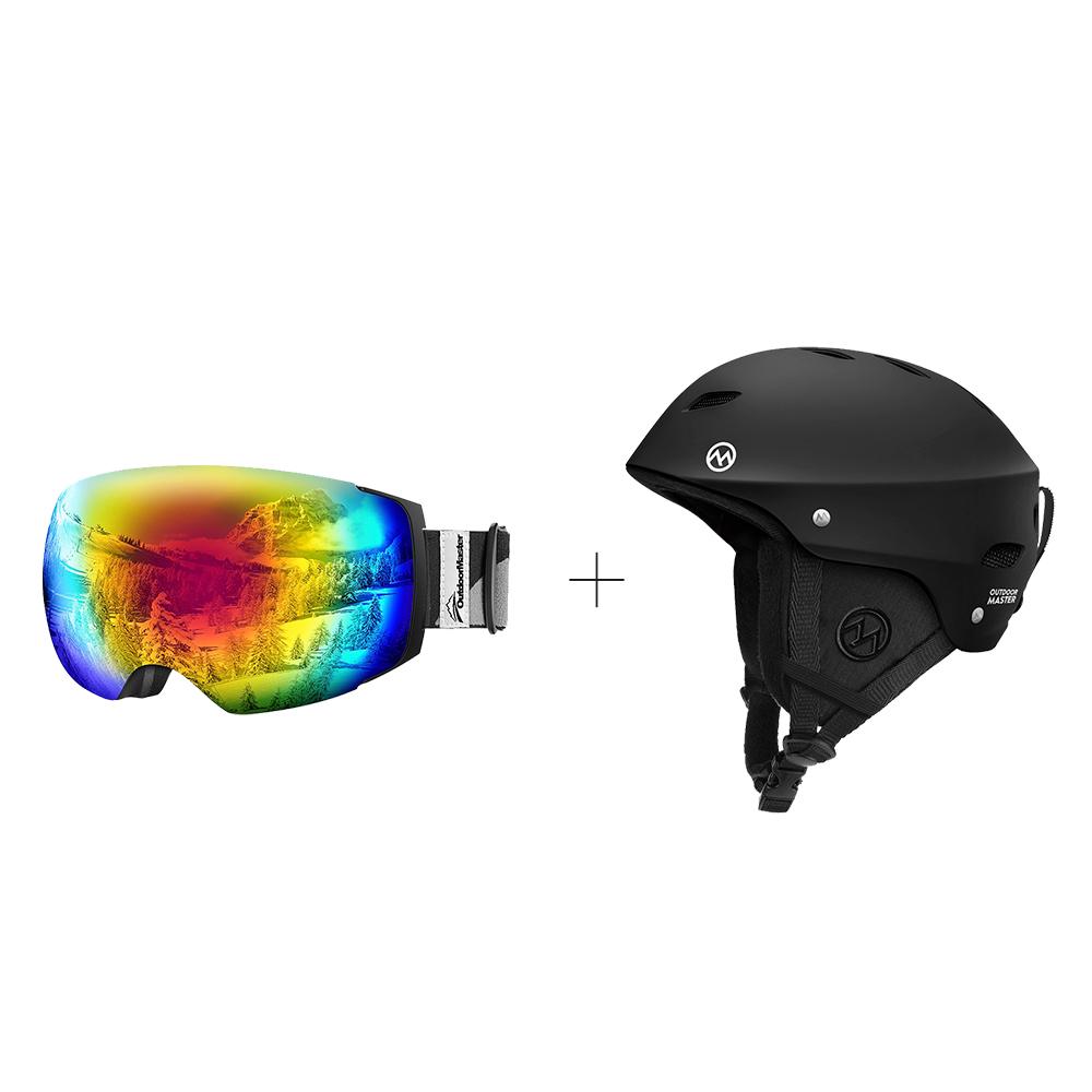 XMAS Bundle Sales - Ski Goggles PRO + Kelvin Ski Helmet - 2 in 1 Package OutdoorMaster Black S 19-20.5 inches Black-Grey Frame VLT15% Colourful Lens