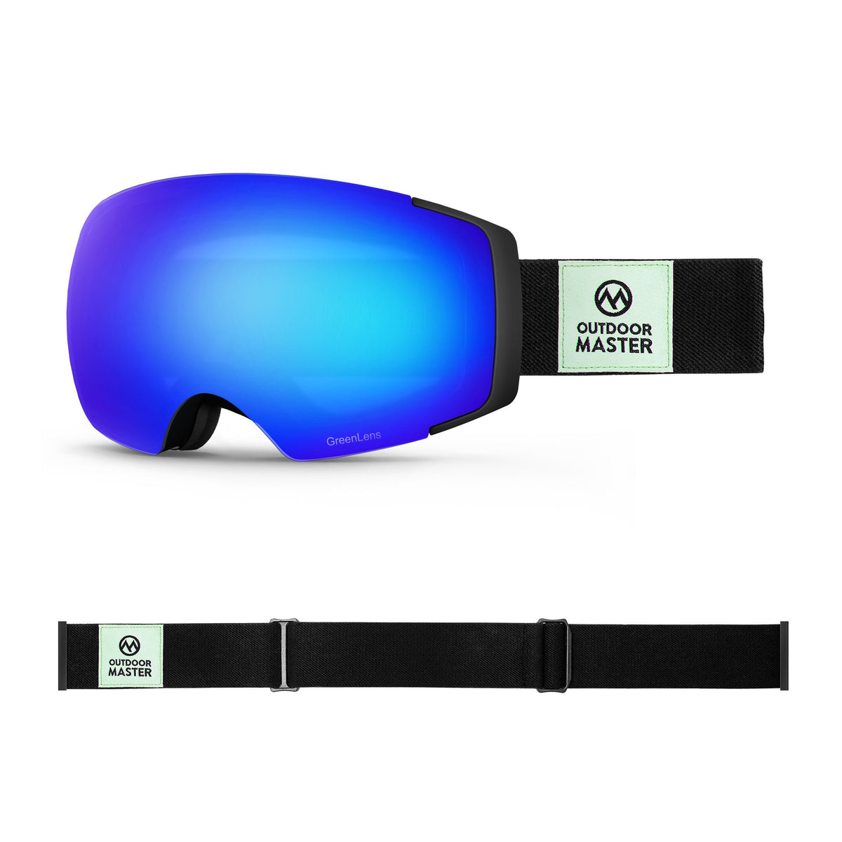 Eco-friendly Ski Goggles Pro Series - The Disappearing Places/Classic BambooStraps Limited Edition OutdoorMaster GreenLens VLT 15% TAC Grey with REVO Blue Polarized Classic BambooStraps