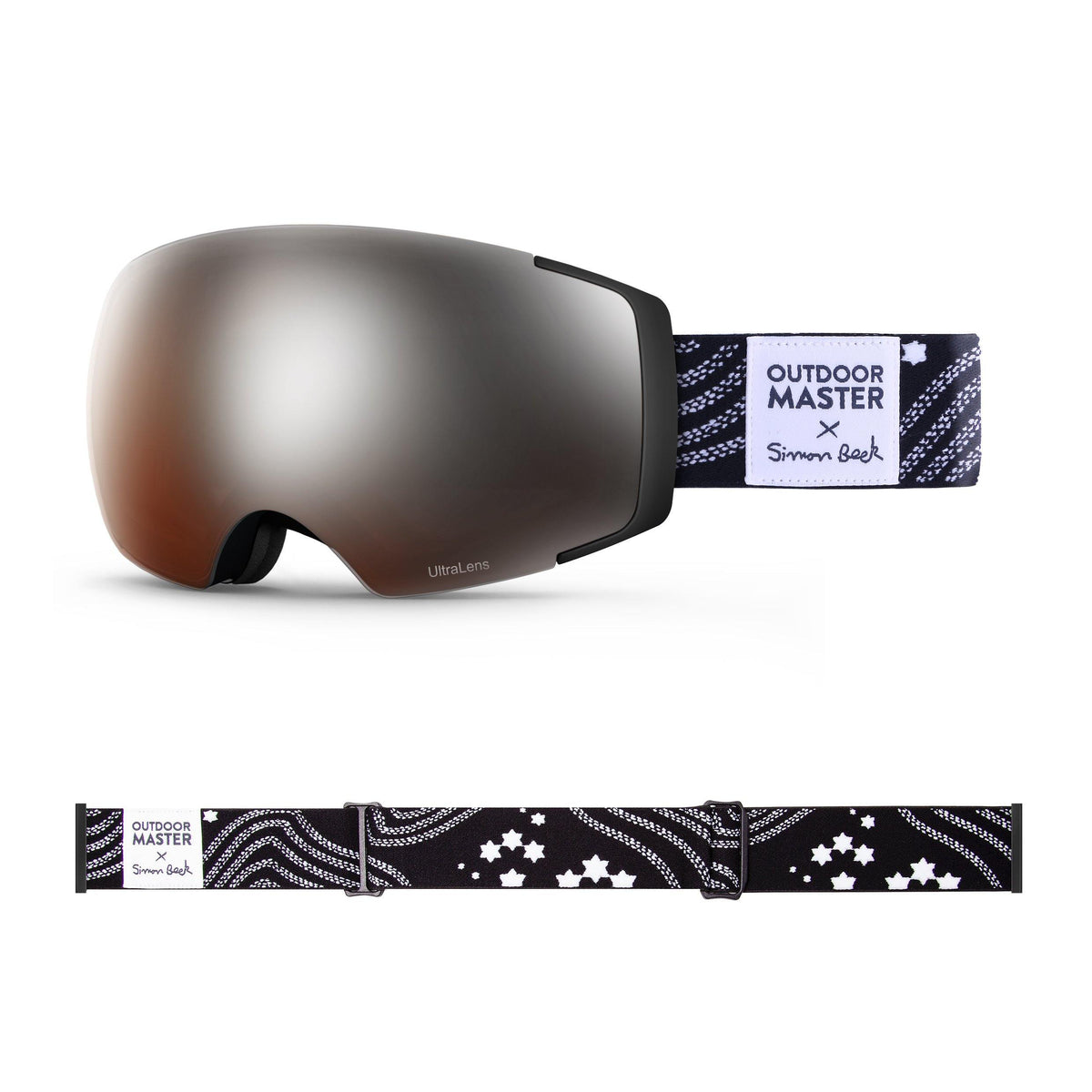 OutdoorMaster x Simon Beck Ski Goggles Pro Series - Snowshoeing Art Limited Edition OutdoorMaster LutraLens VLT 13% Optimized Orange with REVO Silver Star Road-Black