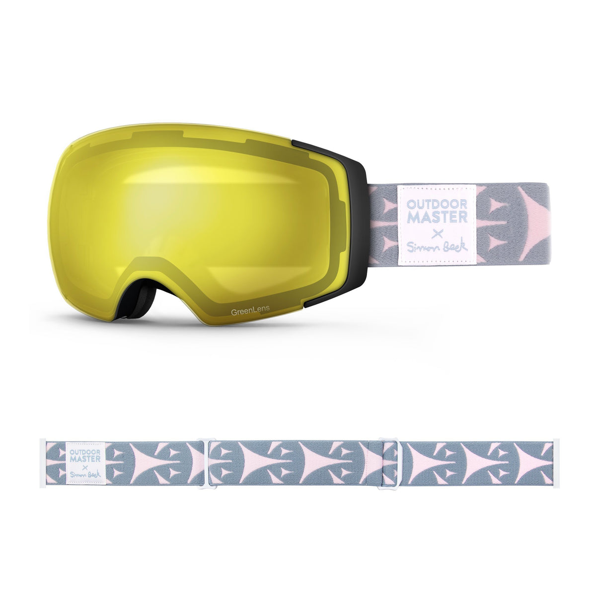 OutdoorMaster x Simon Beck Ski Goggles Pro Series - Snowshoeing Art Limited Edition OutdoorMaster GreenLens VLT 75% TAC Yellow Lens Polarized Bouncy Triangles