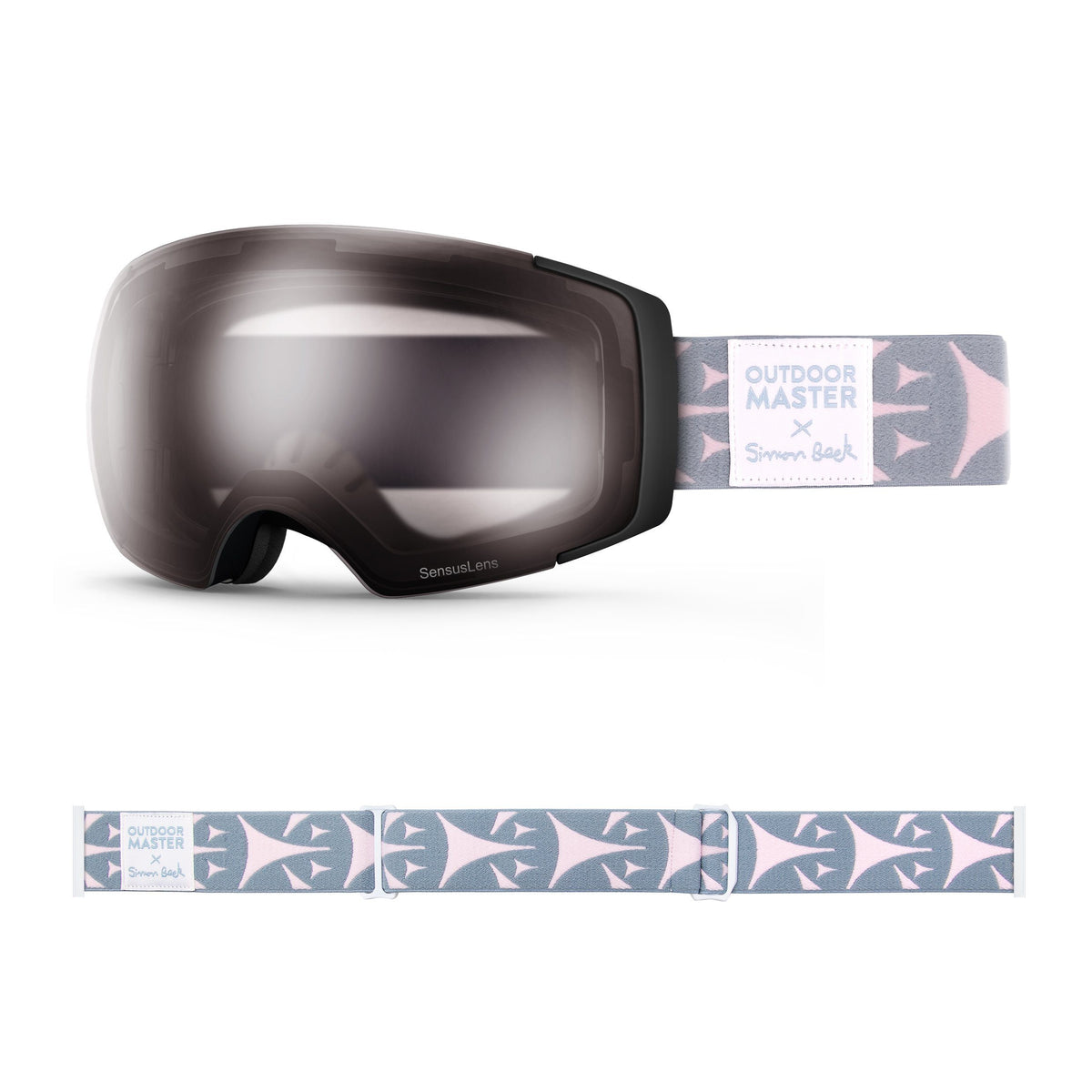 OutdoorMaster x Simon Beck Ski Goggles Pro Series - Snowshoeing Art Limited Edition OutdoorMaster SensusLens VLT40-80% Photochromatic Clear to Pink Bouncy Triangles