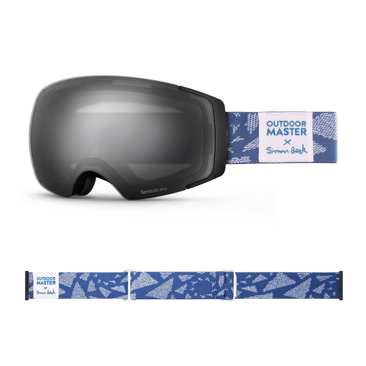 OutdoorMaster x Simon Beck Ski Goggles Pro Series - Snowshoeing Art Limited Edition OutdoorMaster GreenLens VLT 10% TAC Grey With REVO Silver Polarized Flying Triangles