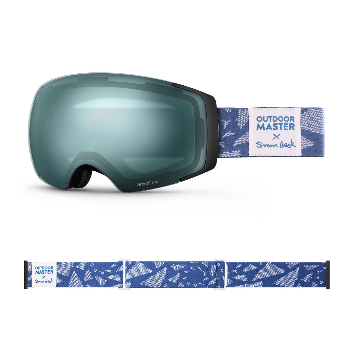 OutdoorMaster x Simon Beck Ski Goggles Pro Series - Snowshoeing Art Limited Edition OutdoorMaster GreenLens VLT 20% TAC Green Polarized Flying Triangles