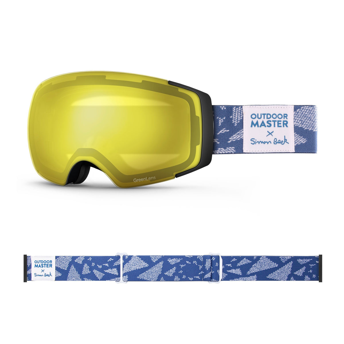 OutdoorMaster x Simon Beck Ski Goggles Pro Series - Snowshoeing Art Limited Edition OutdoorMaster GreenLens VLT 75% TAC Yellow Lens Polarized Flying Triangles
