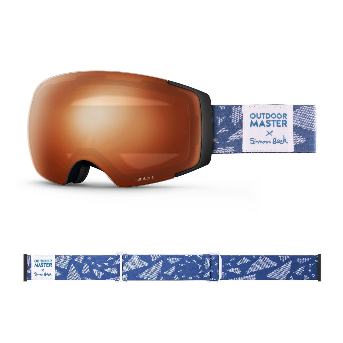 OutdoorMaster x Simon Beck Ski Goggles Pro Series - Snowshoeing Art Limited Edition OutdoorMaster UltraLens VLT 29% Optimized Orange Flying Triangles