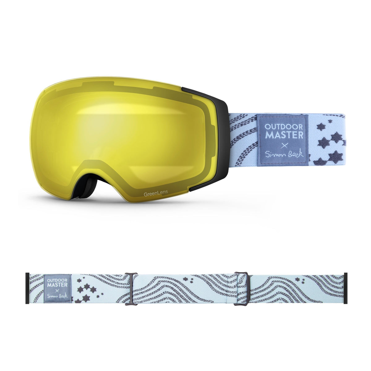 OutdoorMaster x Simon Beck Ski Goggles Pro Series - Snowshoeing Art Limited Edition OutdoorMaster GreenLens VLT 75% TAC Yellow Lens Polarized Star Road-Lightsteelblue