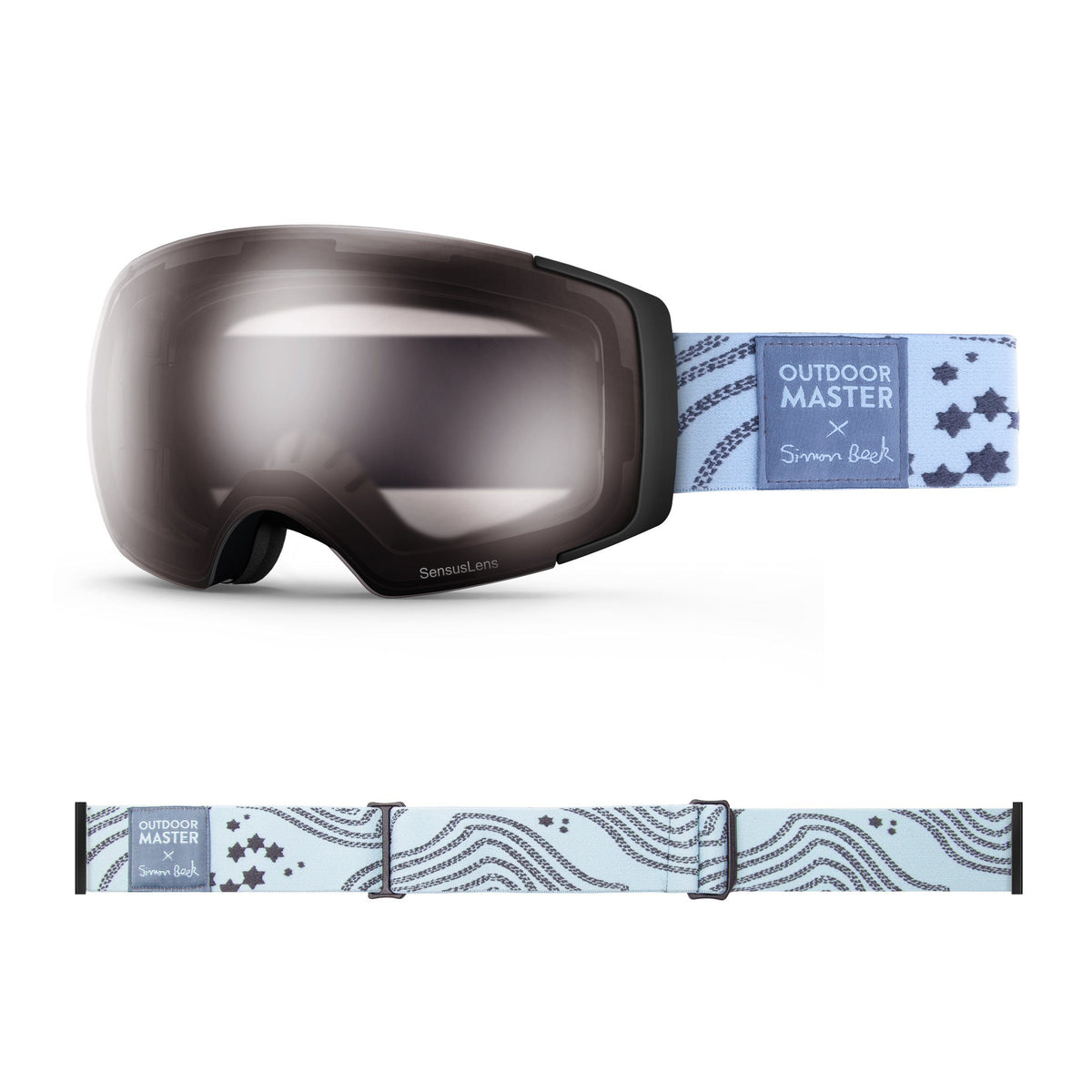 OutdoorMaster x Simon Beck Ski Goggles Pro Series - Snowshoeing Art Limited Edition OutdoorMaster SensusLens VLT40-80% Photochromatic Clear to Pink Star Road-Lightsteelblue