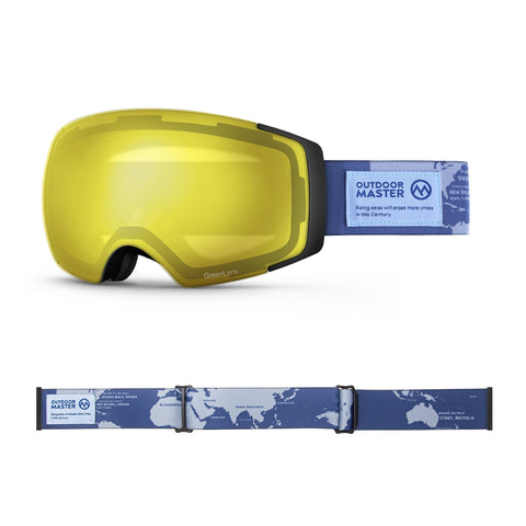 Eco-friendly Ski Goggles Pro Series - The Disappearing Places/Classic BambooStraps Limited Edition OutdoorMaster GreenLens VLT 75% TAC Yellow Lens Polarized The Disappearing Places