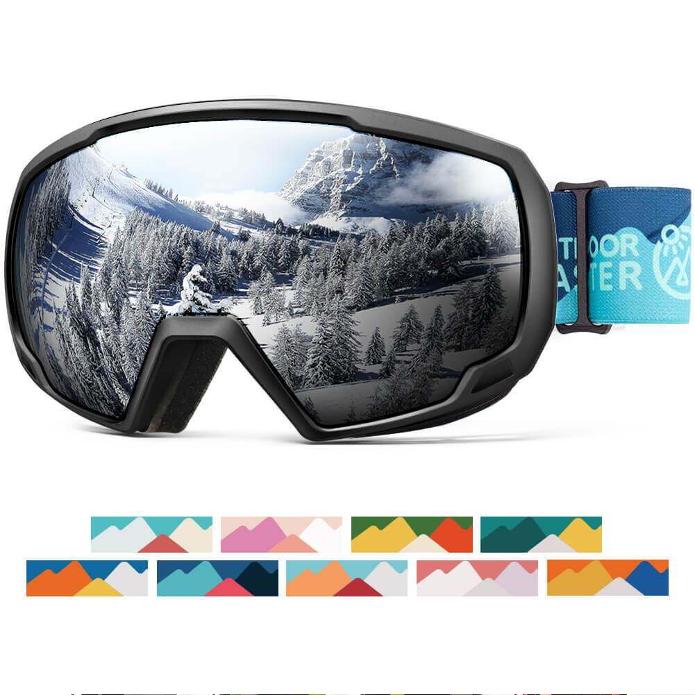 KIDS SKI GOGGLES PRO - 100% UV Protection Spherical Lens - Helmet Compatible - OTG OutdoorMaster VLT 10.2% Black Lens