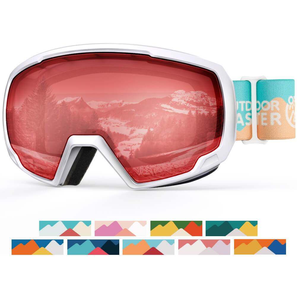 KIDS SKI GOGGLES PRO - 100% UV Protection Spherical Lens - Helmet Compatible - OTG OutdoorMaster VLT 53% Pink Lens